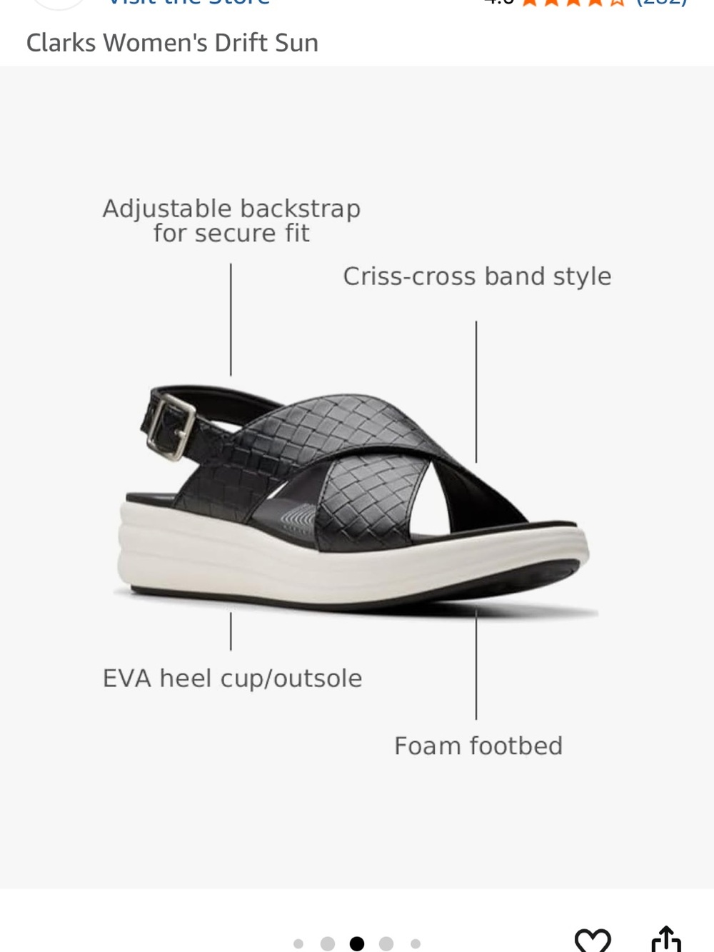 Clarks Women's Drift Sun Sandal in Black and White